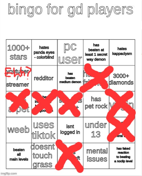 gd bingo | image tagged in gd bingo | made w/ Imgflip meme maker
