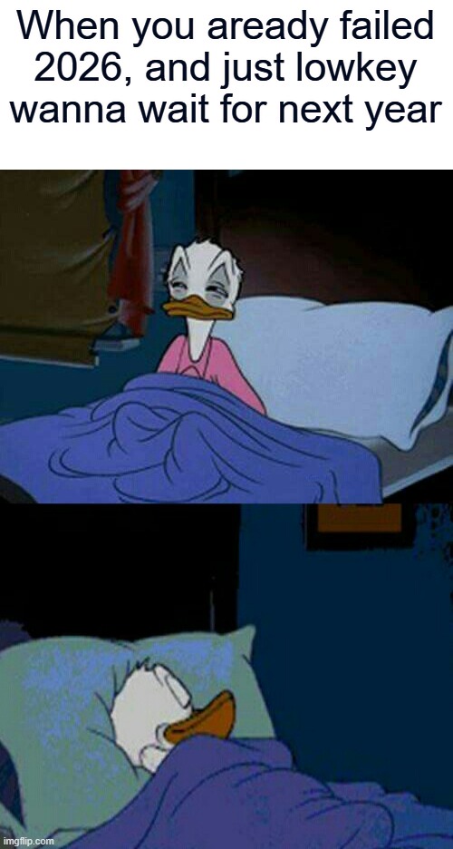 sleepy donald duck in bed | When you aready failed 2026, and just lowkey wanna wait for next year | image tagged in sleepy donald duck in bed | made w/ Imgflip meme maker