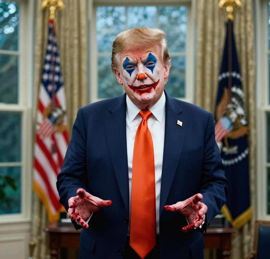 Donald Trump Evil Clown Face blood hands Blank Meme Template