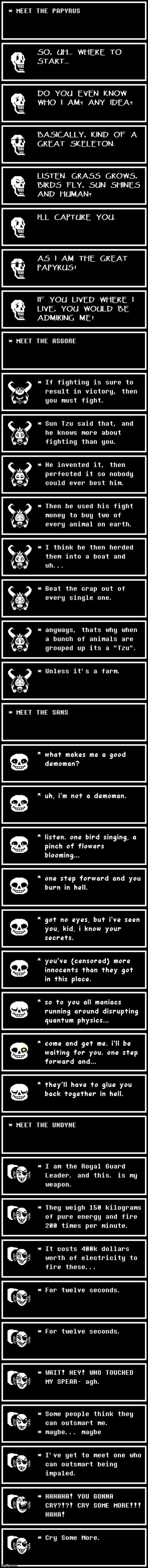 Meet the Undertales Pt. 1 (Papyrus, Asgore, Sans, Undyne) | made w/ Imgflip meme maker