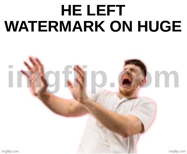 HE LEFT WATERMARK ON HUGE | image tagged in he left watermark on huge | made w/ Imgflip meme maker