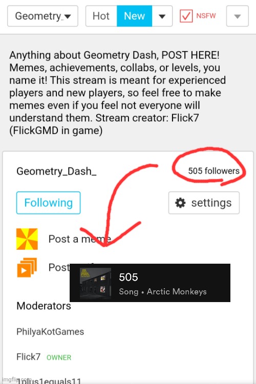 reference | image tagged in geometry dash,arctic monkeys,505,reference,songs,followers | made w/ Imgflip meme maker