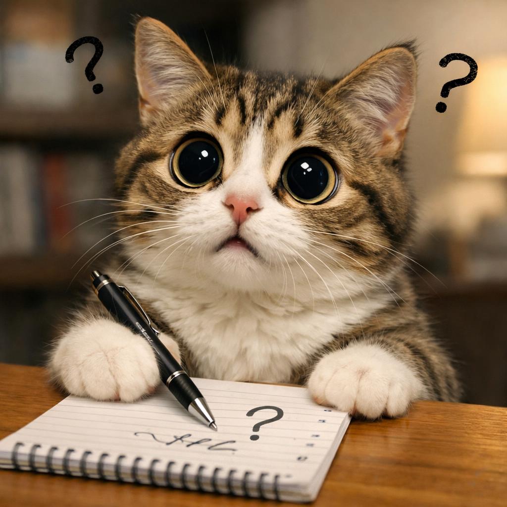 large eyed cat looking cofused with pen and paper Blank Meme Template