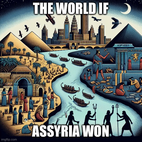 Free Assyria | THE WORLD IF ASSYRIA WON | image tagged in assyria represented a dominant empire often oppressive and the | made w/ Imgflip meme maker