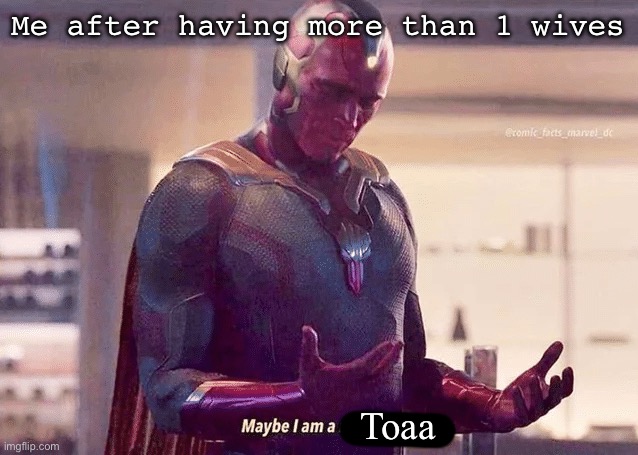 I can’t stop now -thomas | Me after having more than 1 wives; Toaa | image tagged in maybe i am a monster blank | made w/ Imgflip meme maker