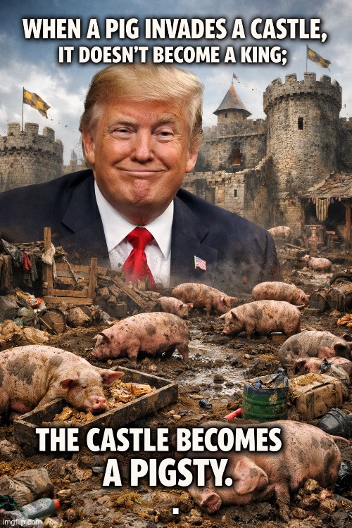 Trump King Pig | . | image tagged in trump,right wing,pig,republicans,maga | made w/ Imgflip meme maker