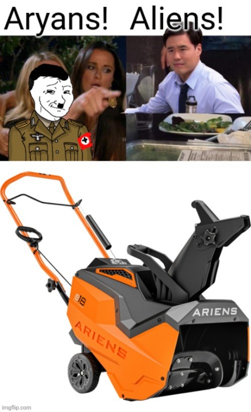"Ariens" is a problematic name for your brand | image tagged in aryan,alien,hitler,asians,cat,accent | made w/ Imgflip meme maker