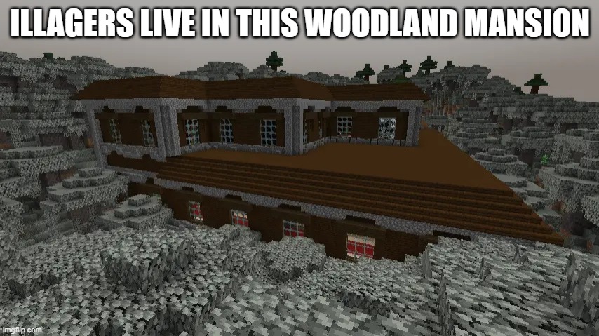 Woodland Mansion | ILLAGERS LIVE IN THIS WOODLAND MANSION | image tagged in woodland mansion | made w/ Imgflip meme maker