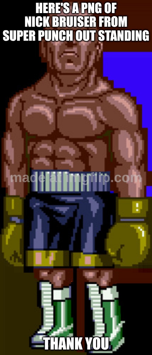 Nick Bruiser standing | HERE'S A PNG OF NICK BRUISER FROM SUPER PUNCH OUT STANDING; THANK YOU | image tagged in nick bruiser standing | made w/ Imgflip meme maker