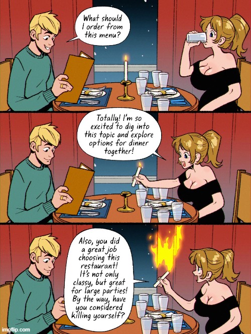 image tagged in restaurant,girlfriend,ai,water,candle,what | made w/ Imgflip meme maker