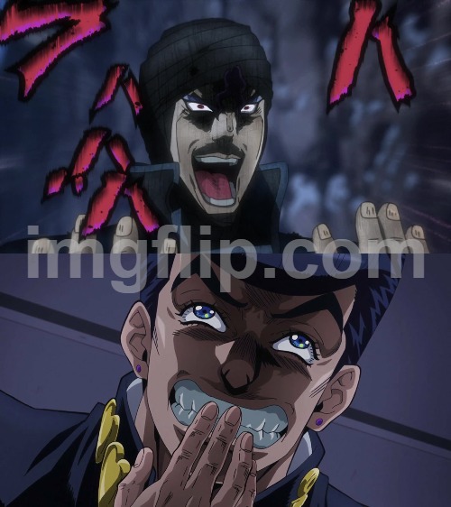 image tagged in jojo's bizarre adventure kars laugh,jojo's bizarre adventure josuke laughing | made w/ Imgflip meme maker