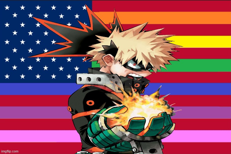 bakugo rainbow flag | image tagged in rainbow us flag,anime,bakugo,american flag,my hero academia | made w/ Imgflip meme maker
