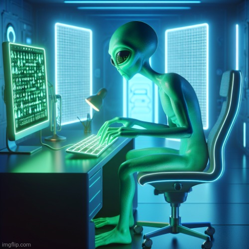 Alien typing on a computer | image tagged in alien typing on a computer | made w/ Imgflip meme maker