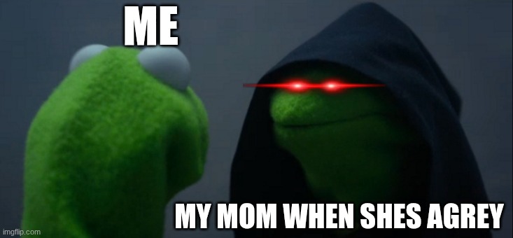 Evil Kermit Meme | ME; MY MOM WHEN SHES AGREY | image tagged in memes,evil kermit | made w/ Imgflip meme maker