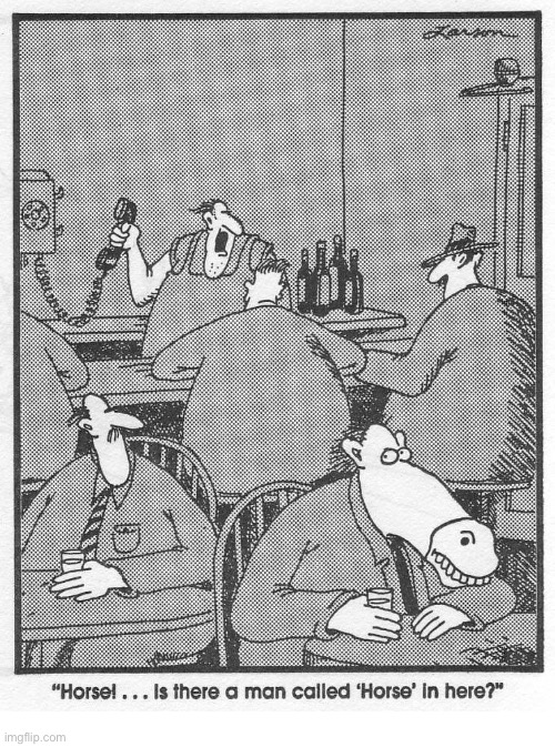 I’m not sure, but this could be the guy right over there… | image tagged in the far side,comics,a man called horse,bar,phone call | made w/ Imgflip meme maker