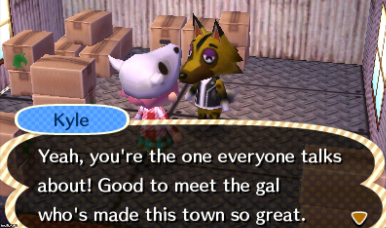 so this is my new villager, kyle. i like him he looks cool | made w/ Imgflip meme maker