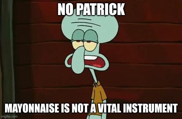 no patrick mayonnaise is not a instrument | NO PATRICK MAYONNAISE IS NOT A VITAL INSTRUMENT | image tagged in no patrick mayonnaise is not a instrument | made w/ Imgflip meme maker