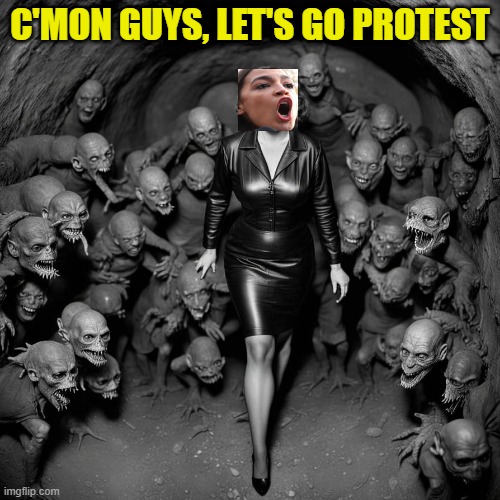 AOC rallying the dems to leave thier lair | C'MON GUYS, LET'S GO PROTEST | image tagged in democrats,protesters,hive,communist | made w/ Imgflip meme maker
