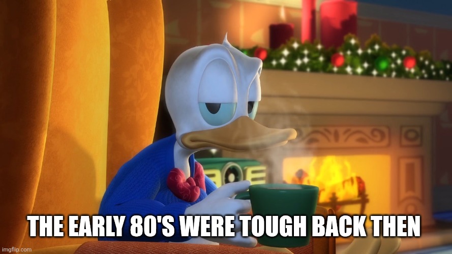 Donald Duck unamused | THE EARLY 80'S WERE TOUGH BACK THEN | image tagged in donald duck unamused | made w/ Imgflip meme maker