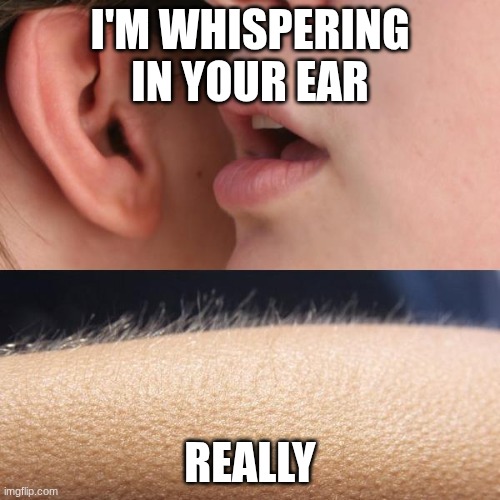 I'm wispering | I'M WHISPERING IN YOUR EAR; REALLY | image tagged in whisper and goosebumps | made w/ Imgflip meme maker