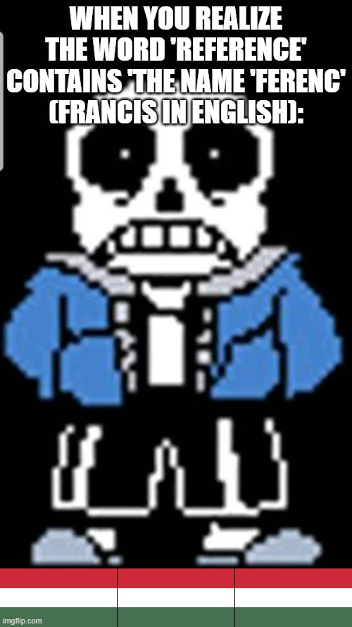 WHEN YOU REALIZE THE WORD 'REFERENCE' CONTAINS 'THE NAME 'FERENC' (FRANCIS IN ENGLISH): | made w/ Imgflip meme maker