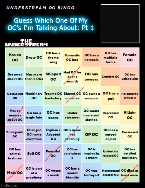 not very much information for this guy | Guess Which One Of My OC's I'm Talking About: Pt 1 | image tagged in understream oc bingo by interactionsystem | made w/ Imgflip meme maker