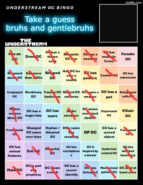 I’m sure you’ll instantly get it | Take a guess bruhs and gentlebruhs | image tagged in understream oc bingo by interactionsystem | made w/ Imgflip meme maker