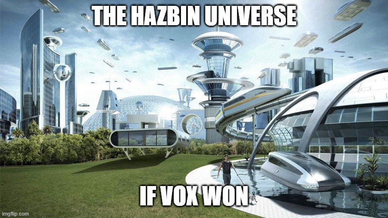 trust us with your future | THE HAZBIN UNIVERSE; IF VOX WON | image tagged in the future world if,hazbin hotel | made w/ Imgflip meme maker