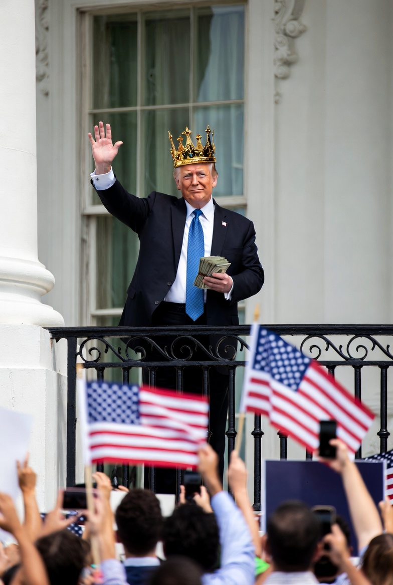 King Donald Trump waving money adoring MAGA crowd White House Blank Meme Template