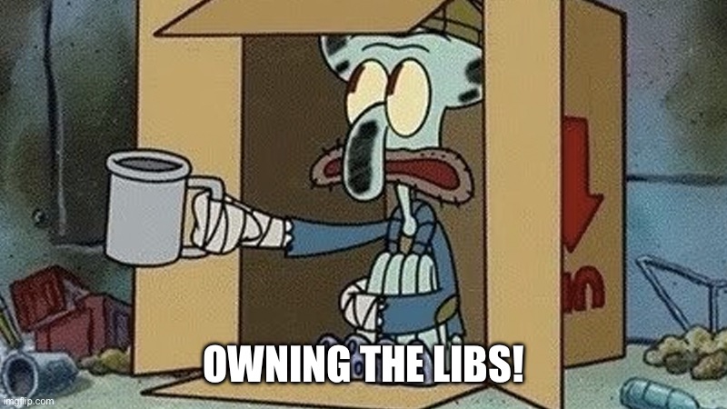 Squidward Spare Change | OWNING THE LIBS! | image tagged in squidward spare change | made w/ Imgflip meme maker