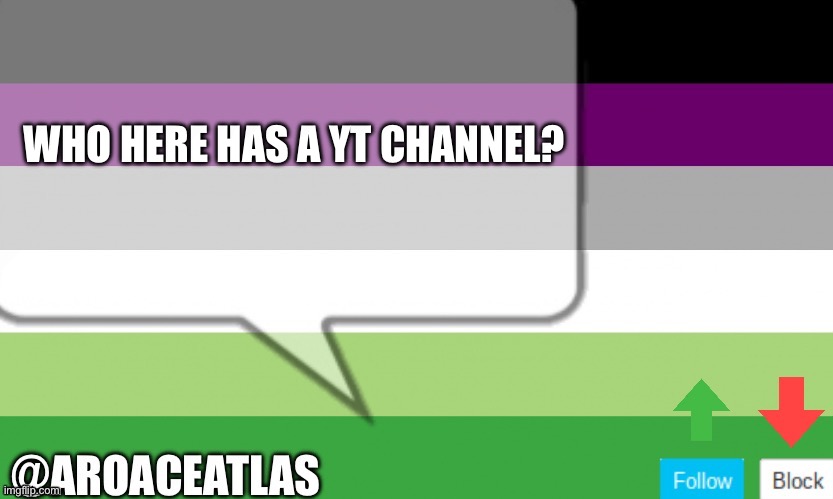 Aroaceatlas announcement template | WHO HERE HAS A YT CHANNEL? | image tagged in aroaceatlas announcement template | made w/ Imgflip meme maker