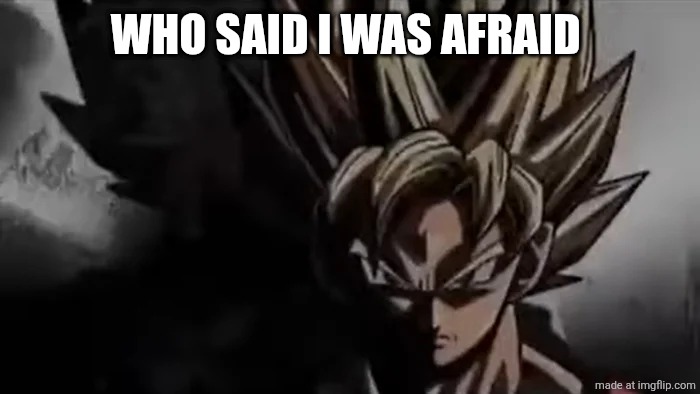 Goku Staring | WHO SAID I WAS AFRAID | image tagged in goku staring | made w/ Imgflip meme maker