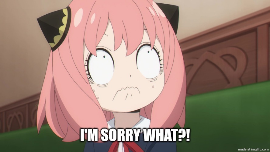 scared anya | I'M SORRY WHAT?! | image tagged in scared anya | made w/ Imgflip meme maker