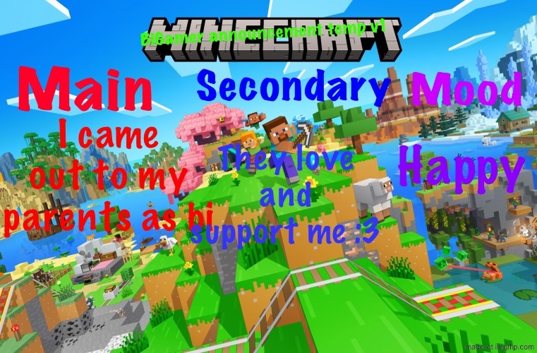 woohoo! | I came out to my parents as bi; Happy; They love and support me :3 | image tagged in bigamer announcement template v1 | made w/ Imgflip meme maker