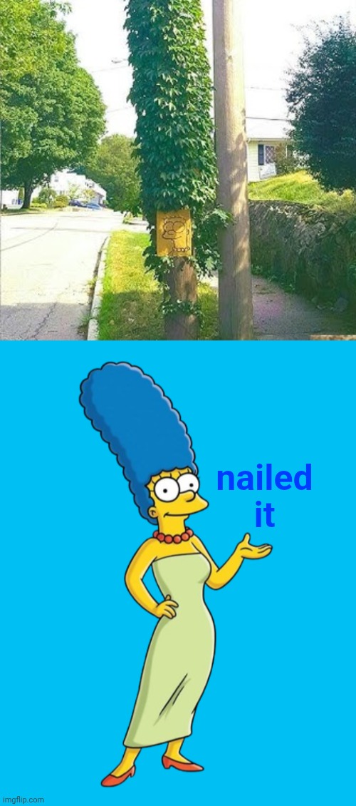 Nailed it Marge Simpson style | nailed it | image tagged in marge simpsons transparent background,nailed it,marge simpson,the simpsons,memes,this is art | made w/ Imgflip meme maker