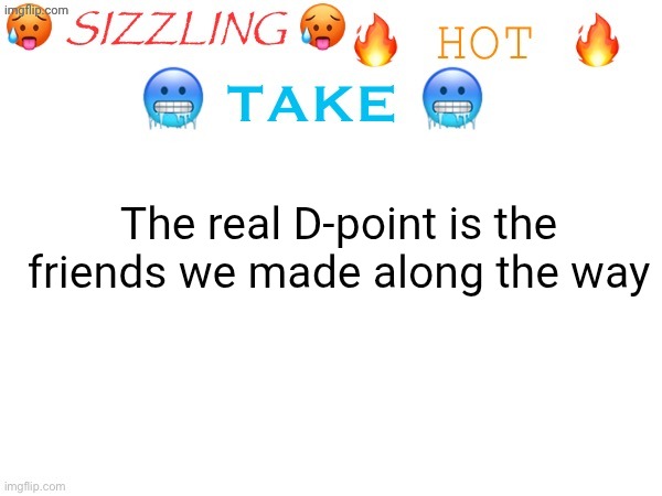 sizzling hot take | The real D-point is the friends we made along the way | image tagged in sizzling hot take | made w/ Imgflip meme maker