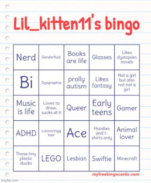 Not me using queer as the free space | image tagged in lil_kitten11's bingo | made w/ Imgflip meme maker