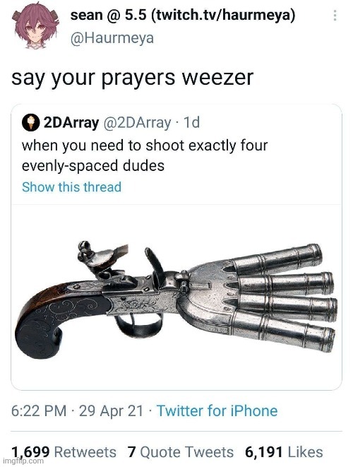 say your prayers weezer; when you need to shoot exactly four evenly-spaced dudes | made w/ Imgflip meme maker