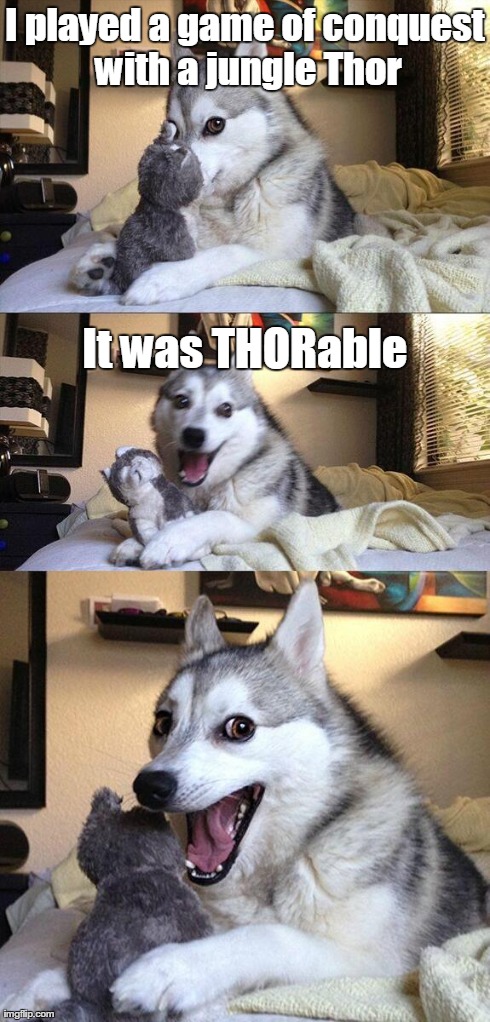 Bad Pun Dog | I played a game of conquest with a jungle Thor It was THORable | image tagged in memes,bad pun dog | made w/ Imgflip meme maker