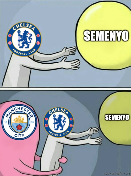Man City sign Semenyo, Marc Guehi next? | SEMENYO; SEMENYO | image tagged in memes,running away balloon,manchester city,chelsea,premier league,funny | made w/ Imgflip meme maker