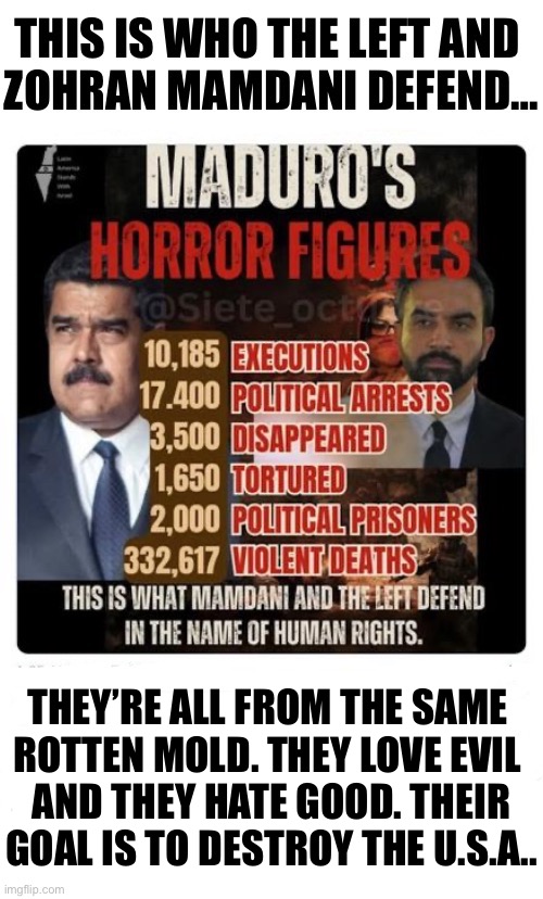 Demons of a feather flock together… | THEY’RE ALL FROM THE SAME 
ROTTEN MOLD. THEY LOVE EVIL 
AND THEY HATE GOOD. THEIR
GOAL IS TO DESTROY THE U.S.A.. | image tagged in political meme,nicolas maduro,evil,communist,venezuela | made w/ Imgflip meme maker