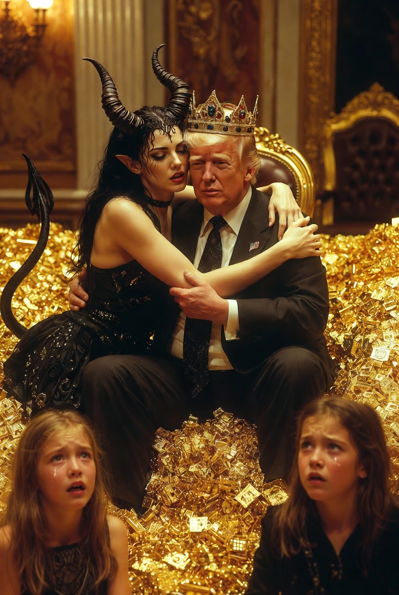 King Donald Trump Satan Mammon worship girl sex slaves Blank Meme Template