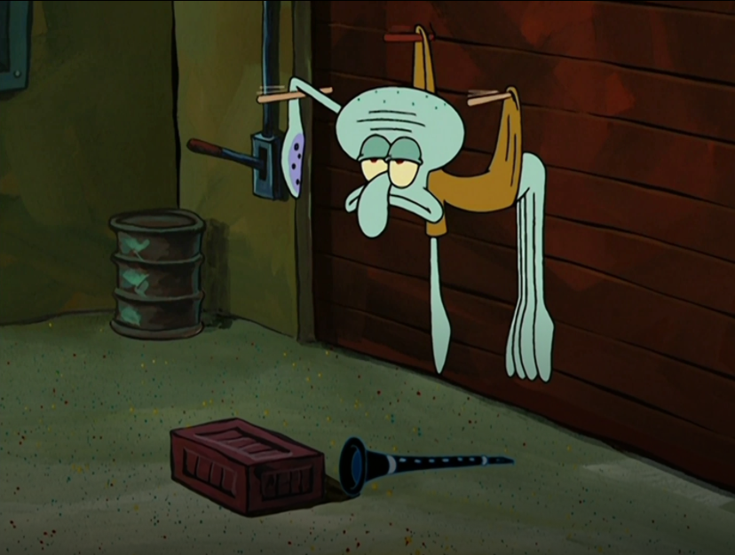Squidward shot with drumsticks Blank Meme Template