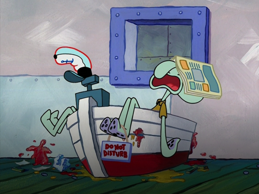 Squidward asleep on the job Blank Meme Template