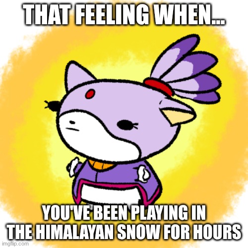 if you know you know ;) | THAT FEELING WHEN... YOU'VE BEEN PLAYING IN THE HIMALAYAN SNOW FOR HOURS | image tagged in blaze | made w/ Imgflip meme maker