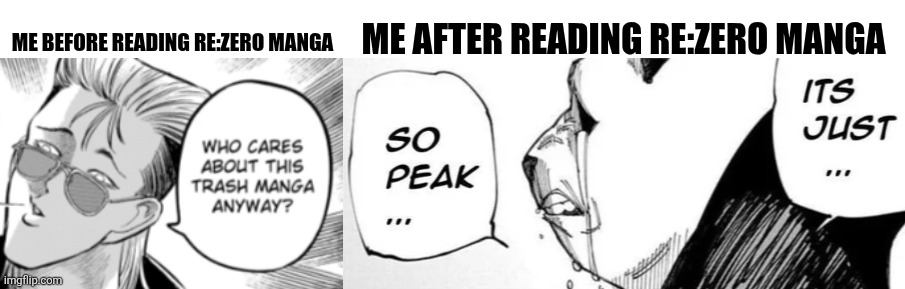 ME AFTER READING RE:ZERO MANGA; ME BEFORE READING RE:ZERO MANGA | image tagged in memes,manga,truth | made w/ Imgflip meme maker