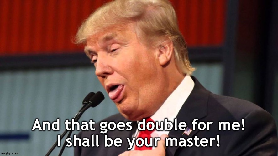 And that goes double for me!
I shall be your master! | image tagged in stupid trump | made w/ Imgflip meme maker
