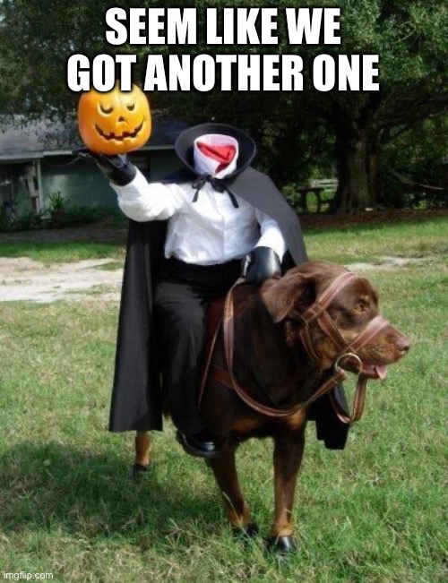 Headless Horseman | SEEM LIKE WE GOT ANOTHER ONE | image tagged in headless horseman | made w/ Imgflip meme maker