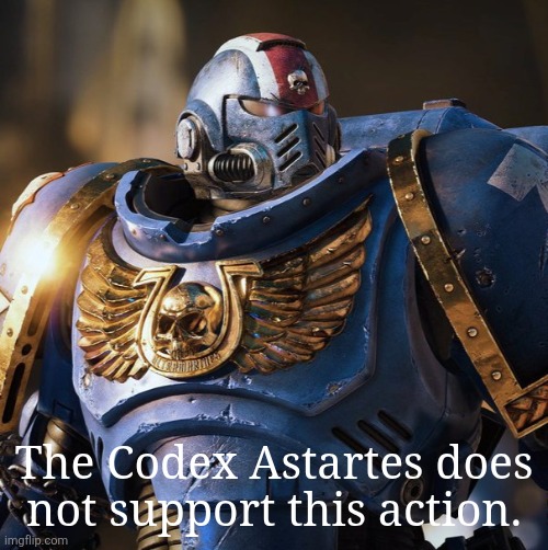 space marine morale | The Codex Astartes does not support this action. | image tagged in space marine morale | made w/ Imgflip meme maker