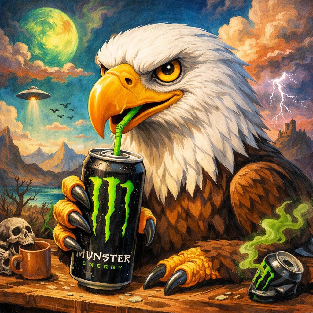 bald egale drinking a monster Blank Meme Template